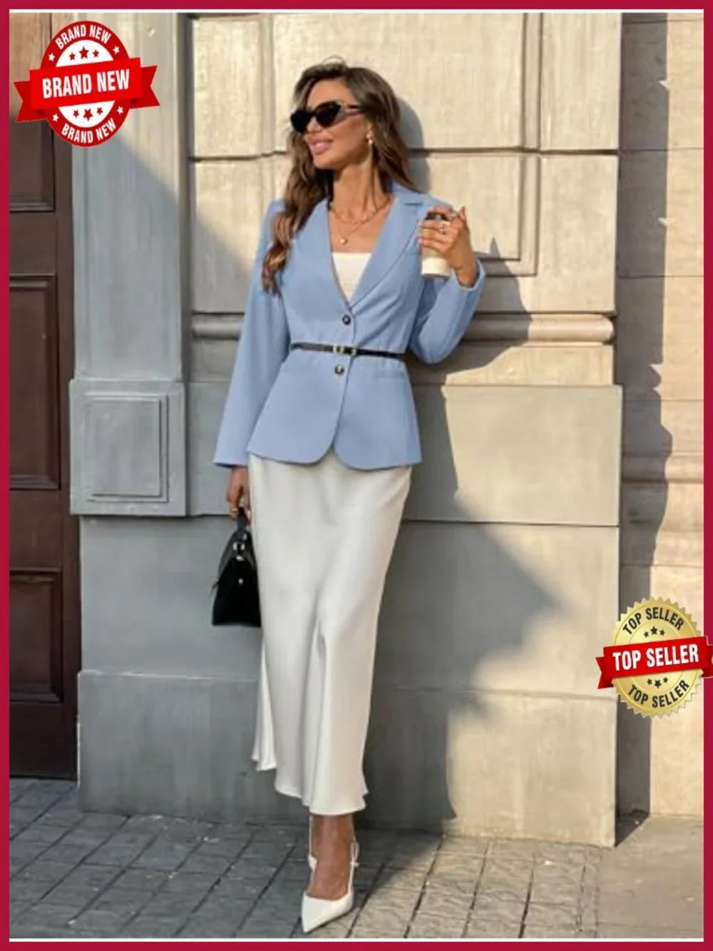 Women's Business Casual Blazer Long Sleeve Suit Jacket Notched Lapel Two Button